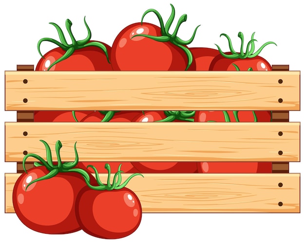 Free Vector isolated wooden crate filled with fresh tomatoes