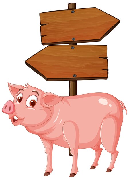 Isolated wooden signpost banner with pig