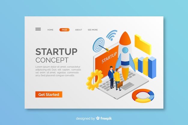 Isomertic startup concept landing page