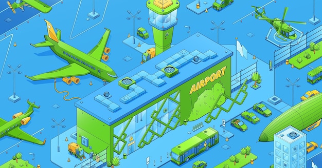 Free Vector isometric airport infrastructure and transport