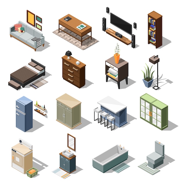 Isometric Apartment Furniture Set