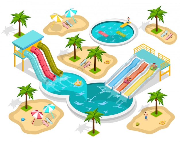 Isometric Aqua Park Composition 