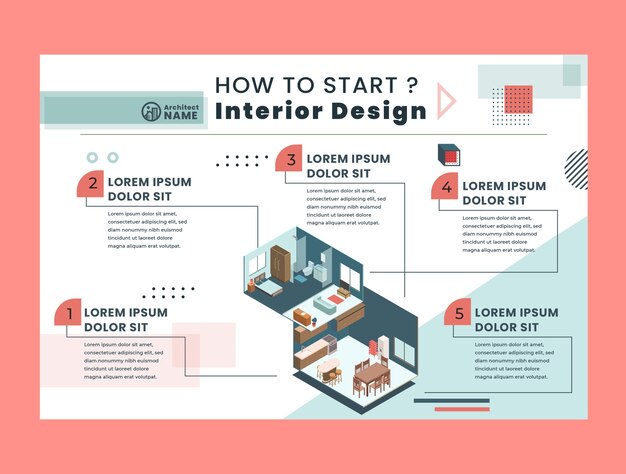 Isometric architecture project infographic template