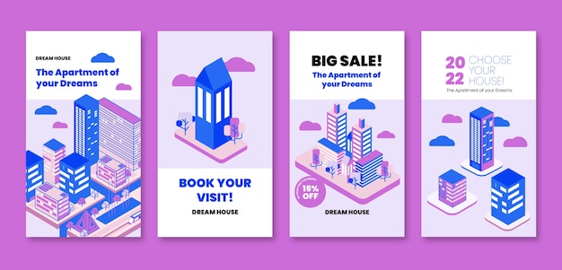 Free Vector isometric architecture project instagram stories