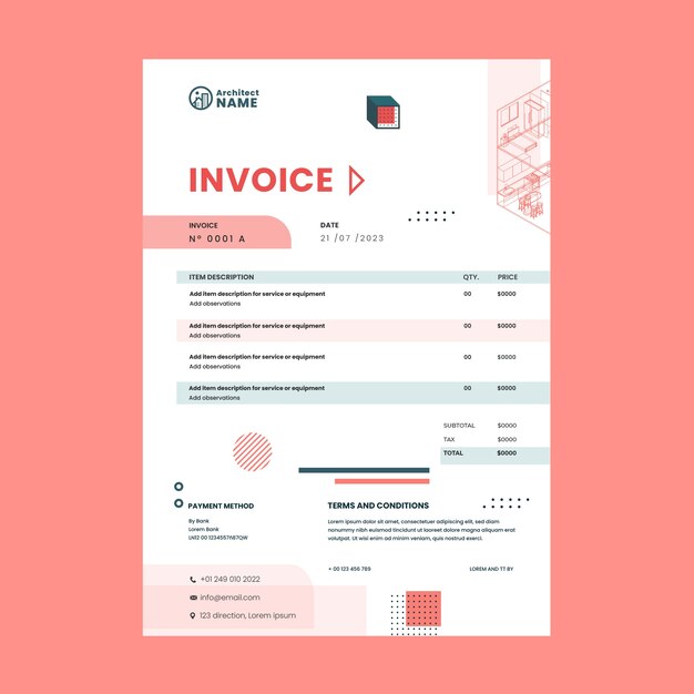 Isometric architecture project invoice template