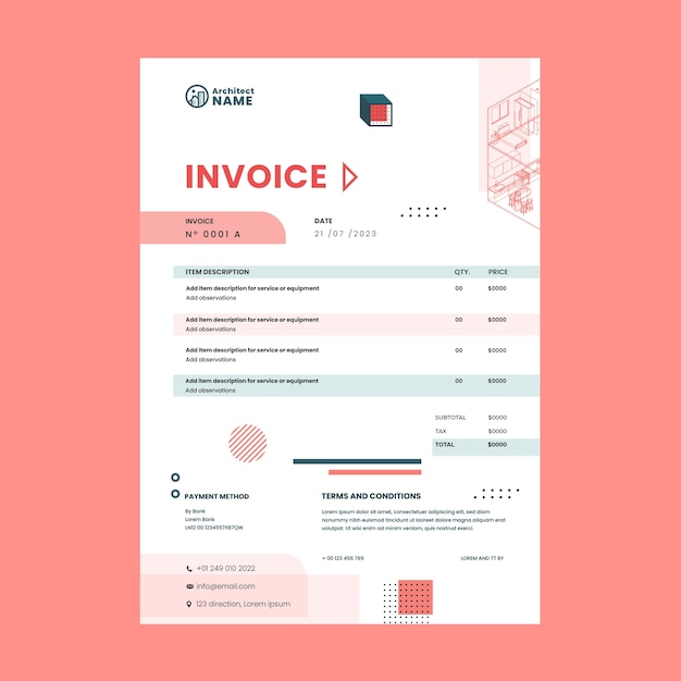 Isometric architecture project invoice template