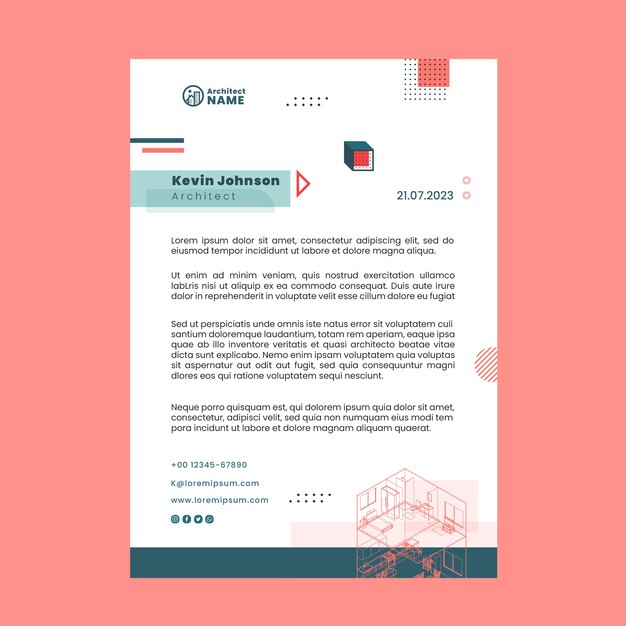 Isometric architecture project letterhead template