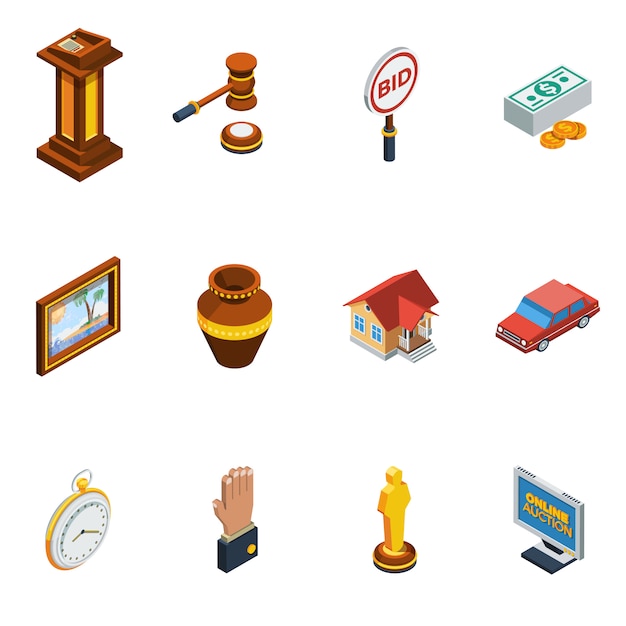 Isometric Auction Icon Set