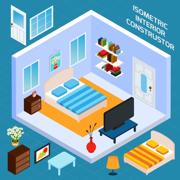 Free Vector isometric bedroom interior