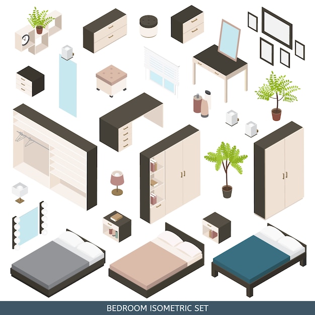 Free Vector isometric bedroom, scene creator set