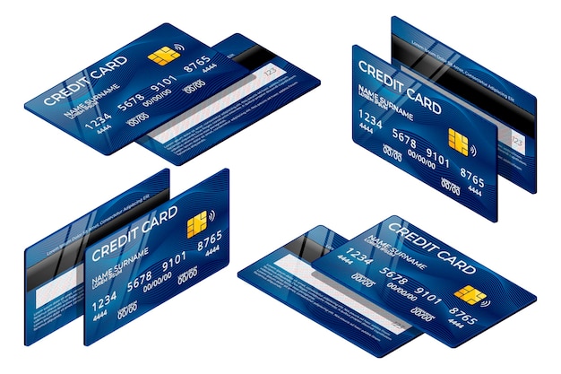 Isometric blue credit card collection