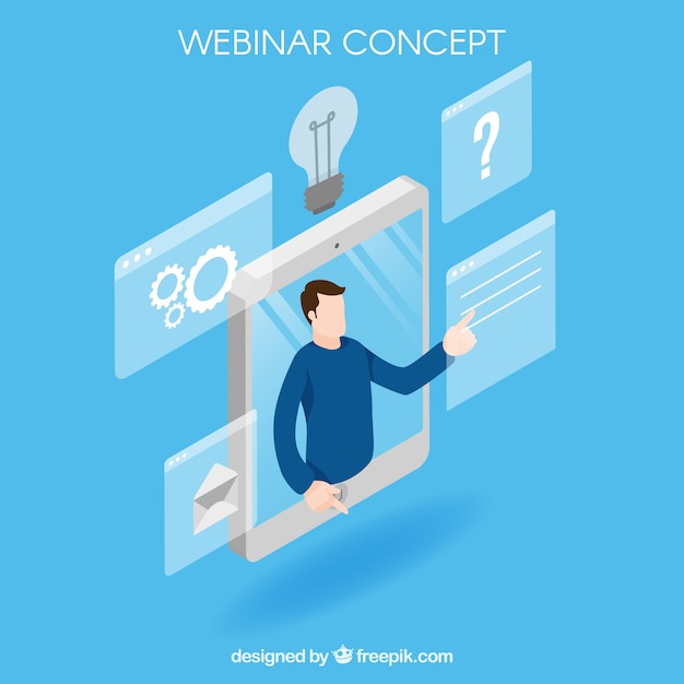 Isometric blue webinar concept