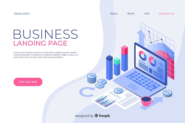 Isometric business landing page template