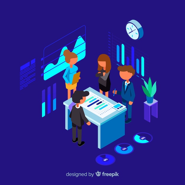 Isometric business people in a meeting