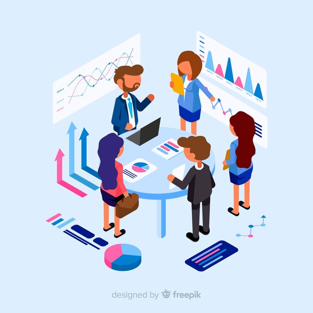 Isometric business people in a meeting