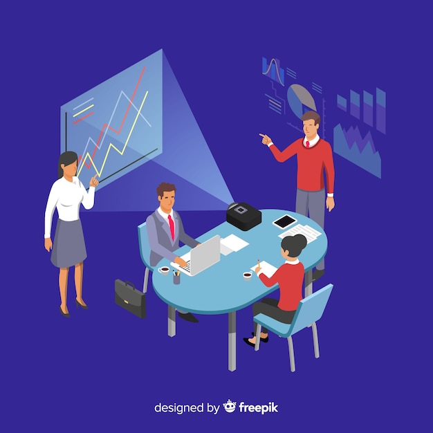 Isometric business people in a meeting