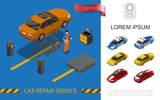 Free Vector isometric car repair service concept 