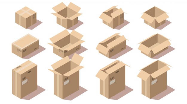 Isometric cardboard delivery package boxes