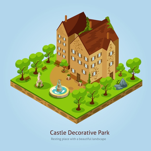 Free Vector isometric castle landscape illustration