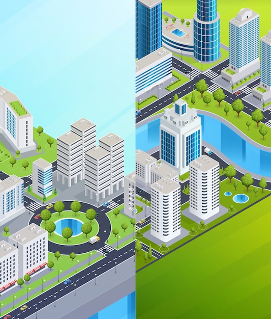 Free Vector isometric city banners