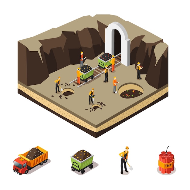 Free Vector isometric coal extraction concept