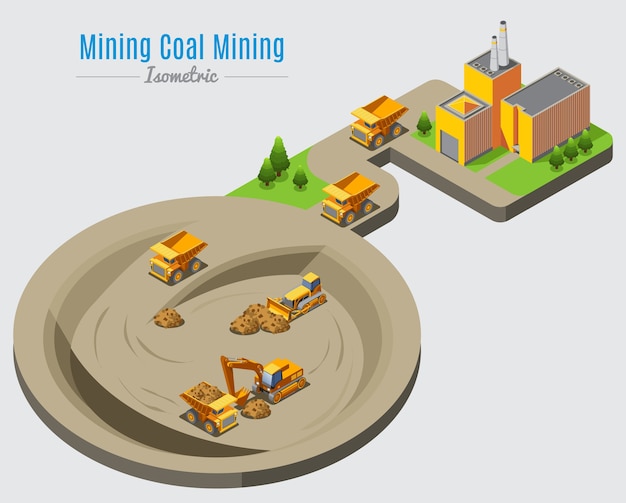 Free Vector isometric coal mining concept