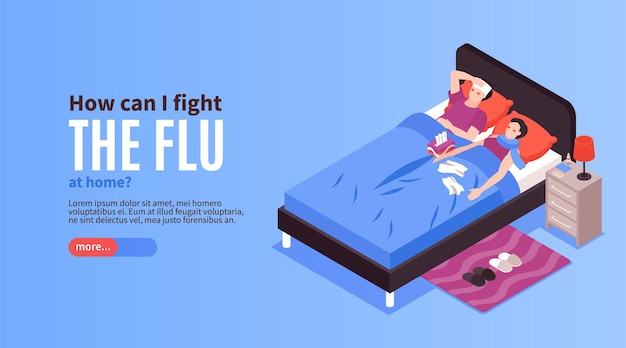 Free Vector isometric cold flu virus sick horizontal banner landing page