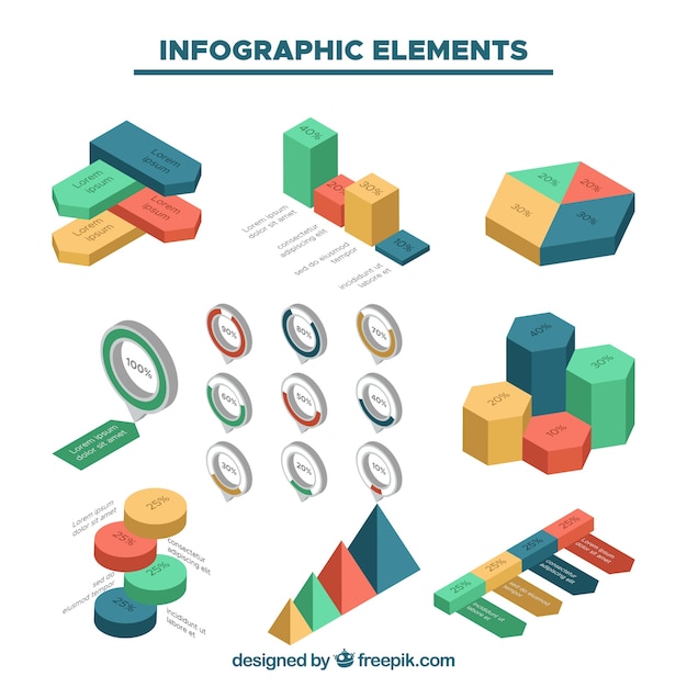 Isometric collection of infographic elements