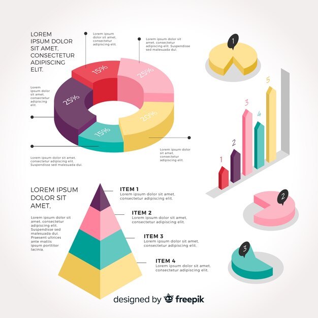 Isometric collection of infographic elements