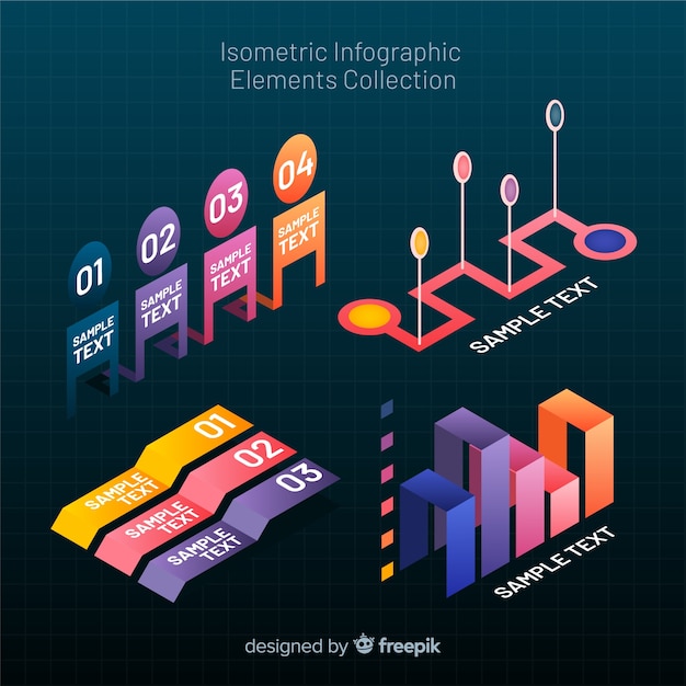 Isometric collection of infographic elements