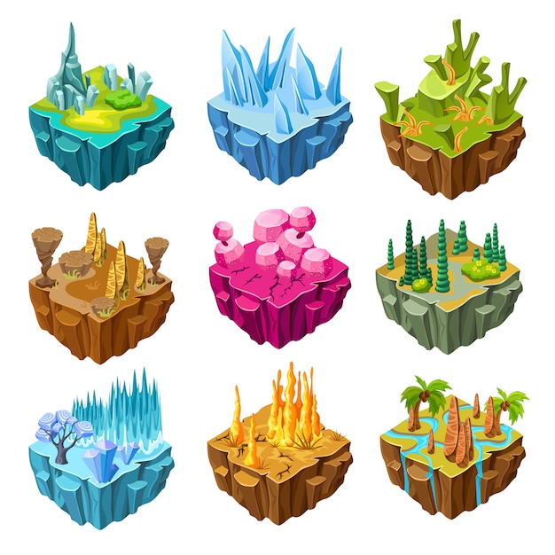 Free Vector isometric colorful game islands set