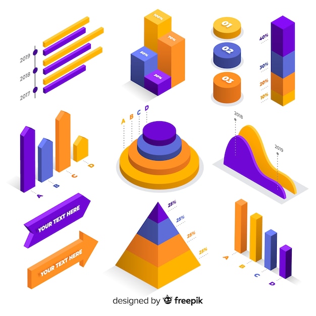 Isometric colorful infographic elements collection