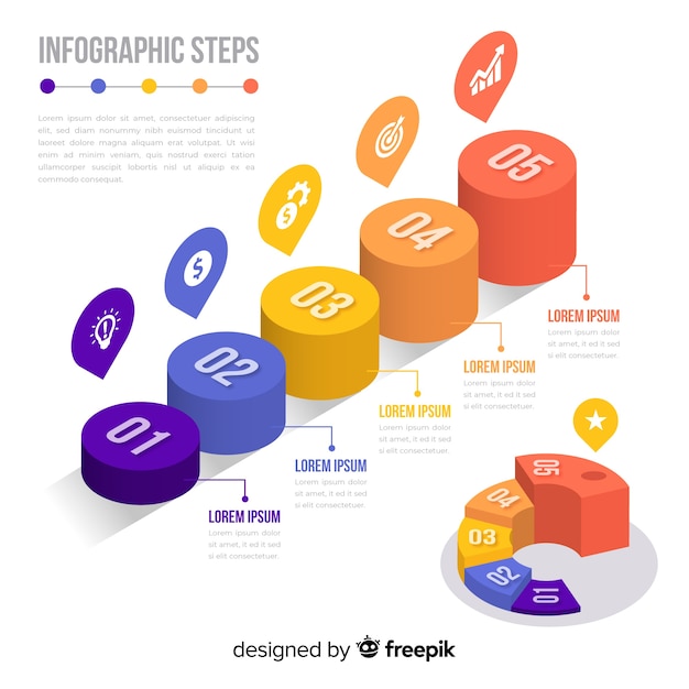 Isometric colorful infographic steps collection