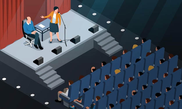 Free vector isometric conference stage composition