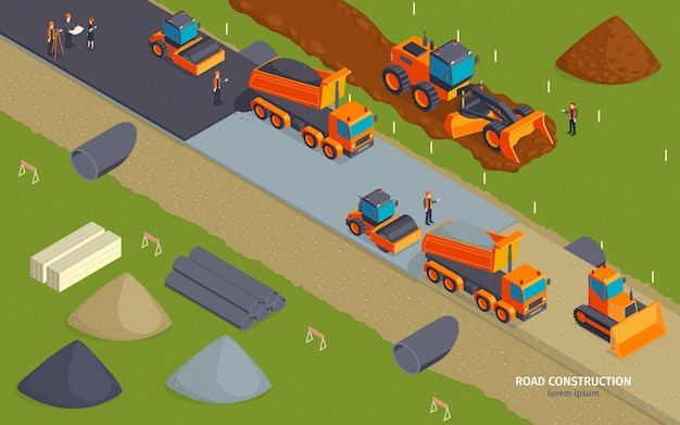 Free Vector isometric construction horizontal illustration