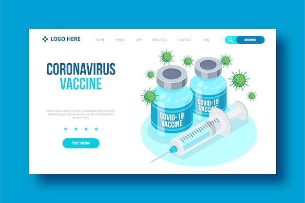 Isometric coronavirus vaccine landing page template