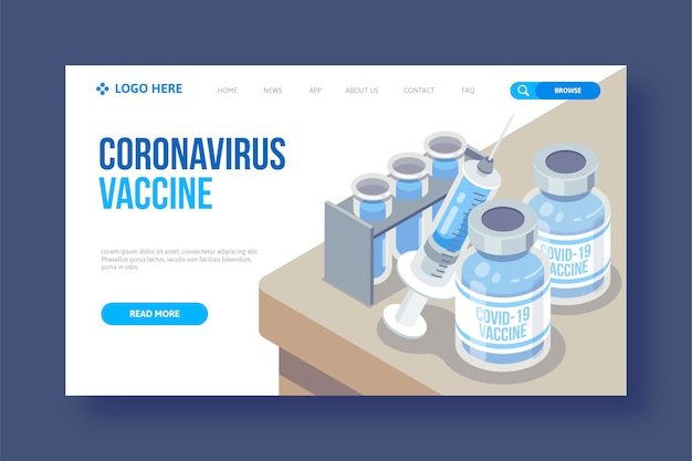 Isometric coronavirus vaccine landing page