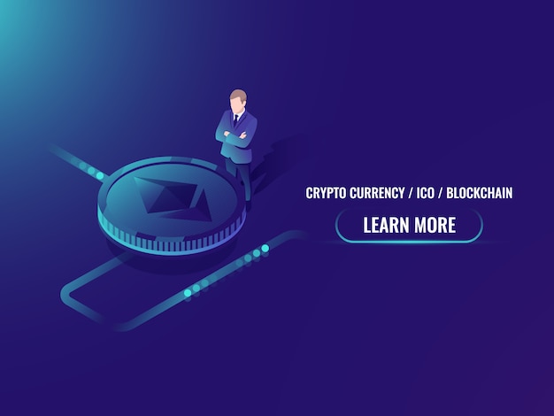 Free Vector isometric cryptocurrency mining and buying concept, investment in crypto currency