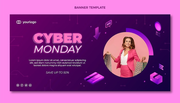 Isometric cyber monday horizontal sale banner