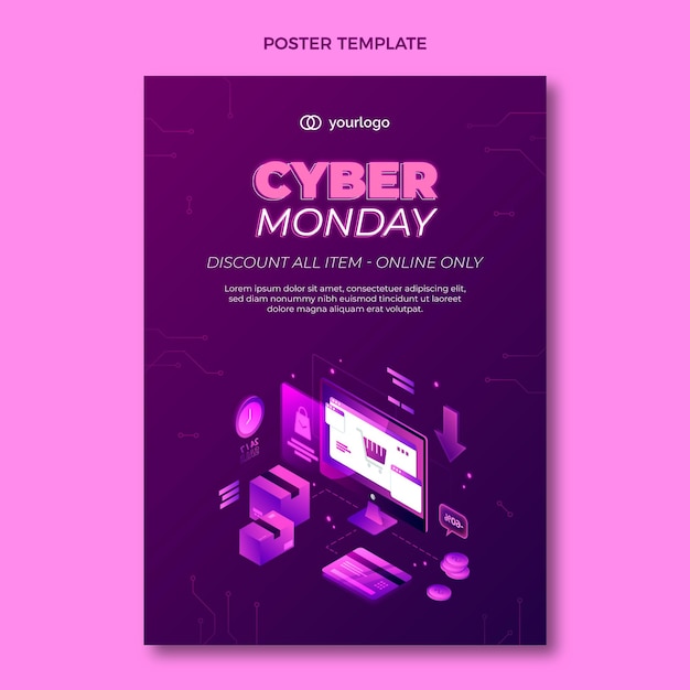 Free vector isometric cyber monday vertical poster template