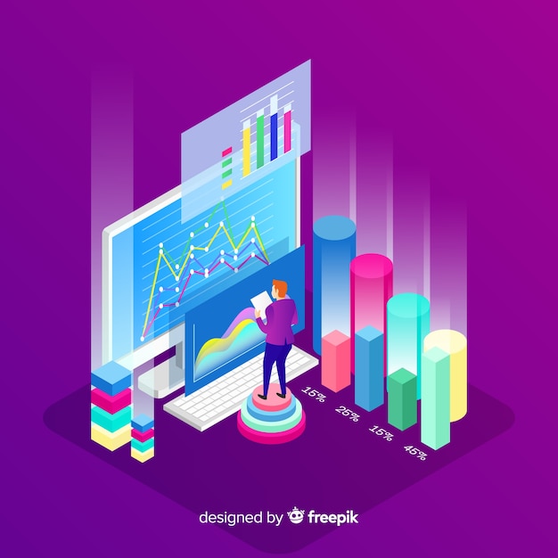 Isometric data visualization concept background