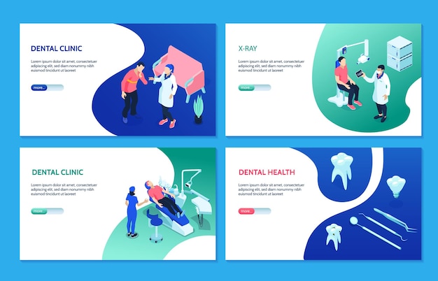 Isometric dentist set with tooth care and equipment cards illustration