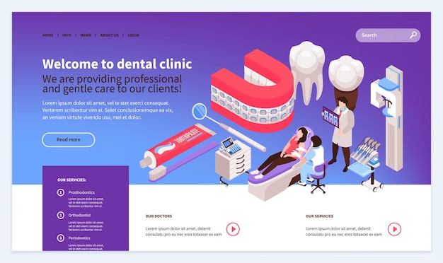 Free Vector isometric dentist website template design landing page