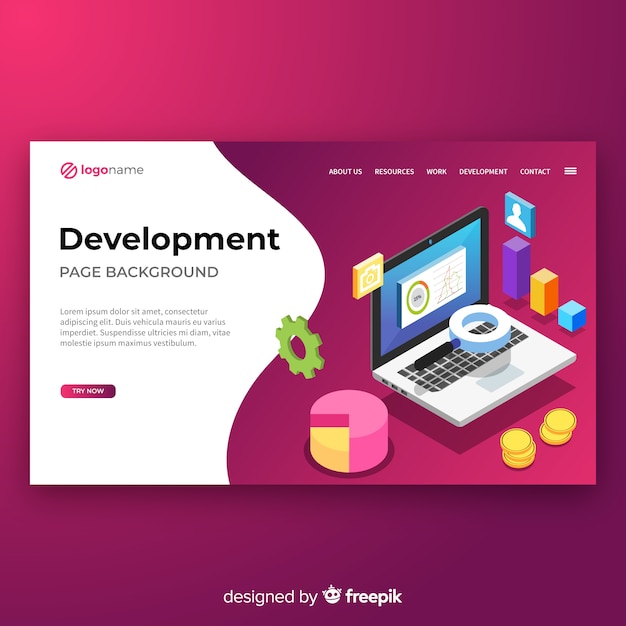 Free Vector isometric development landing page template