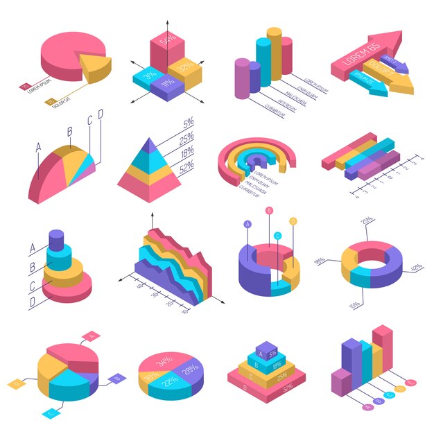 Isometric Diagrams Infographic Set