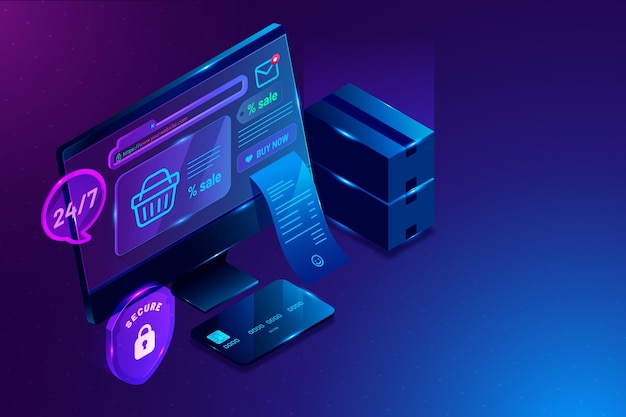 Isometric e-commerce and shopping basket