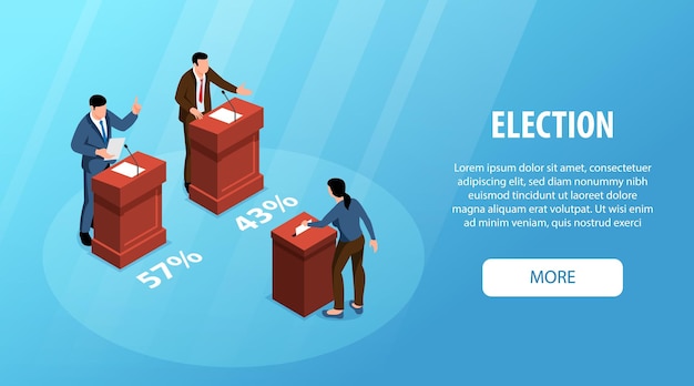 Free Vector isometric elections horizontal banner with political speakers and voting woman vector illustration