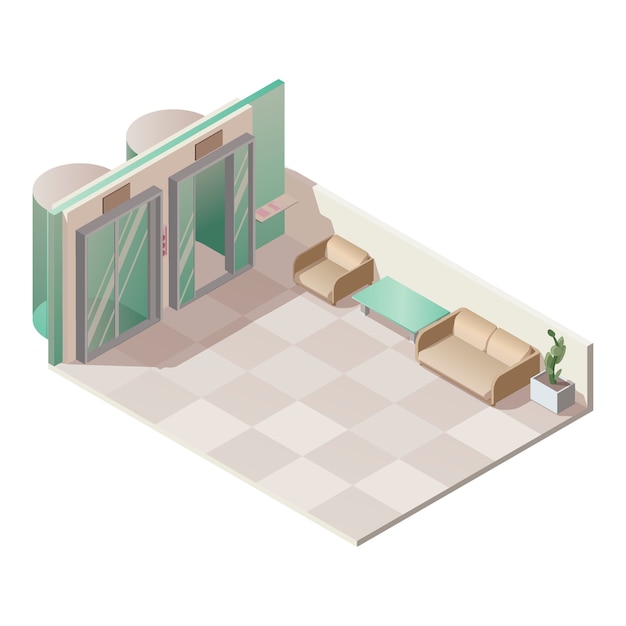 Isometric elevator hall interior