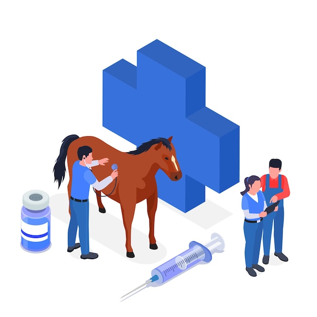 Free Vector isometric farm animals veterinary icon set an abstract situation with medical logo horse medicines and veterinarian vector illustration