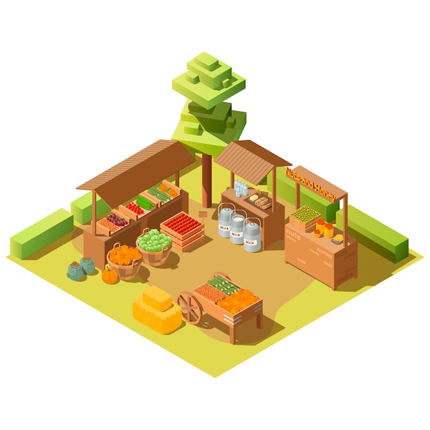 Free Vector  isometric farm local grocery market